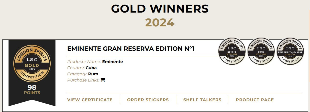 Eminente Reserva 10 ans Édition n°1 43,5°, 70cl *** London Spirits Competition 2024