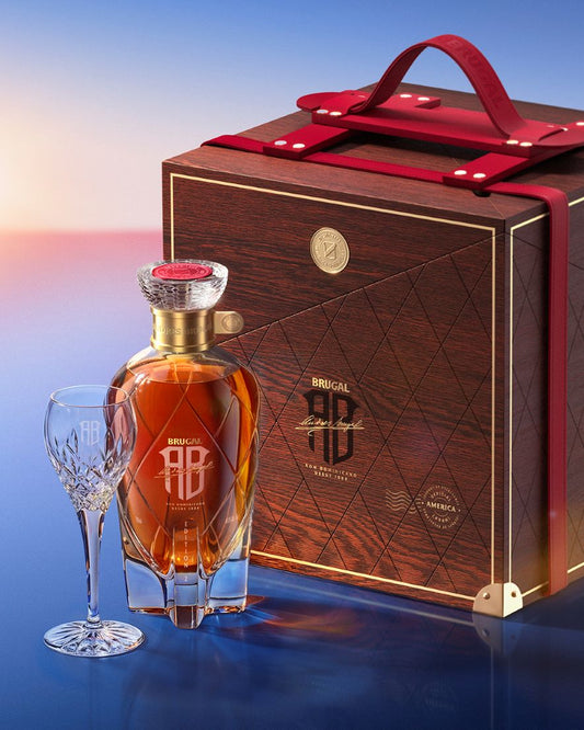 Rhum Andrès Brugal Edition 2, carafe et 2 verres en cristal