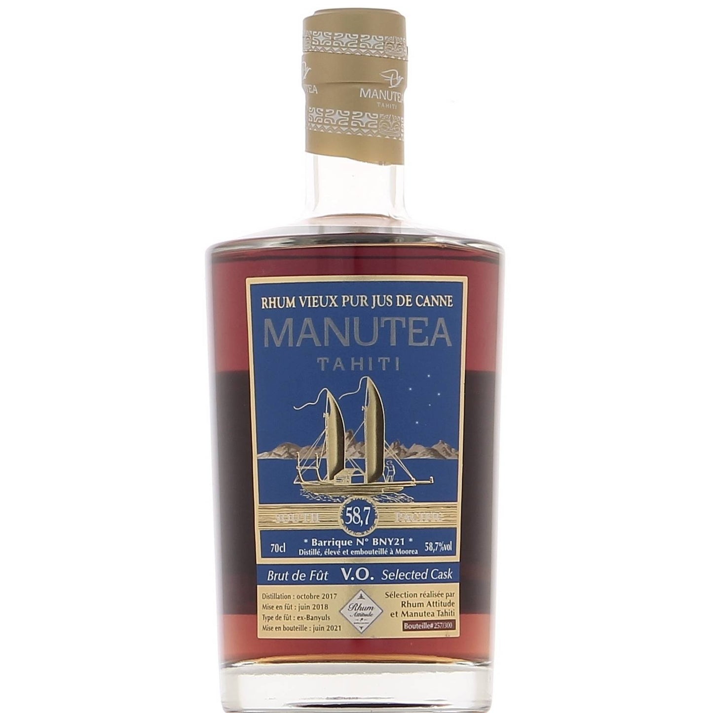 Manutea VO ex-Banyuls brut de fût BNY21 sélection Rhum Attitude 58,7°, 70cl *** Coup de Coeur