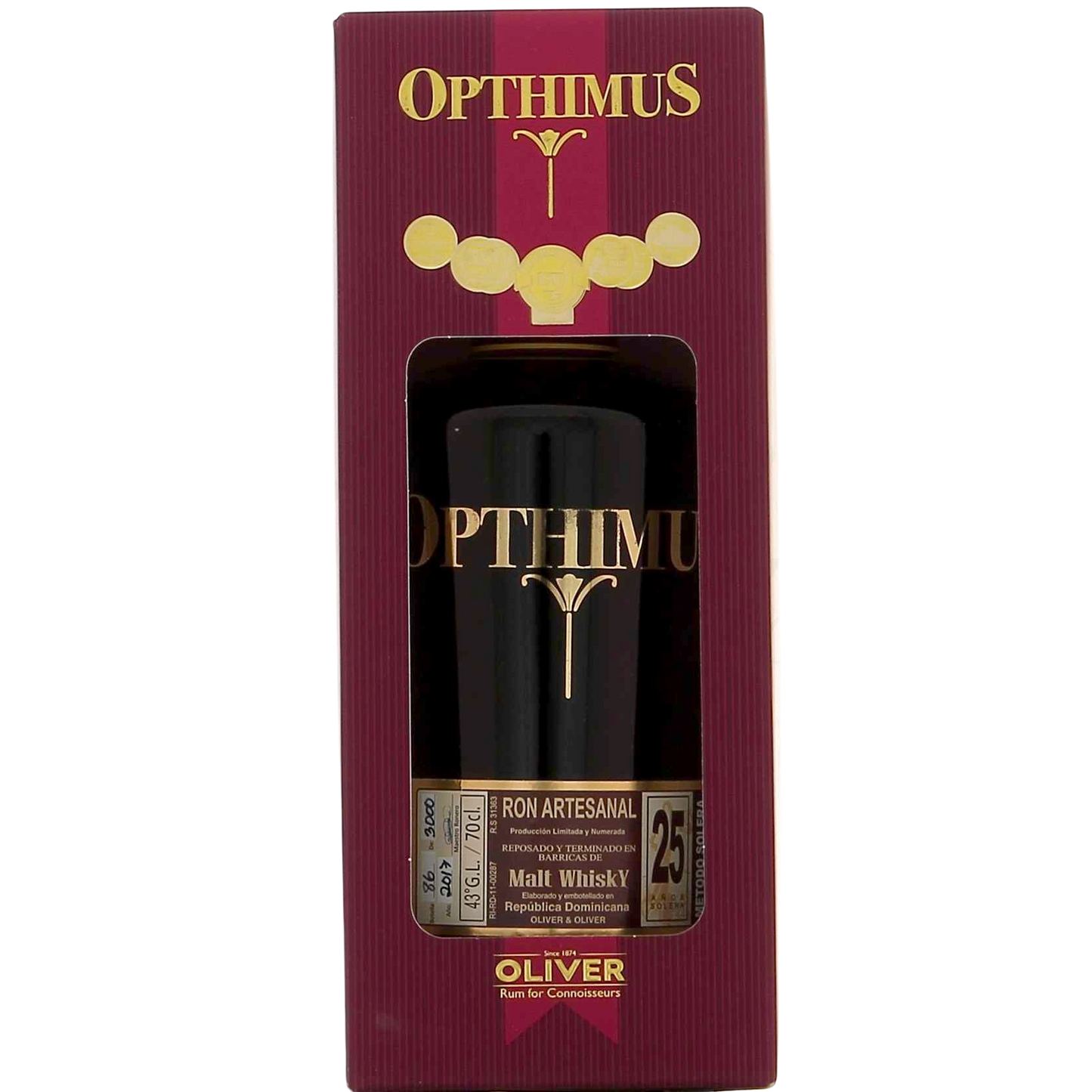 Opthimus 25 ans finition Single Malt Whisky 43°, 70cl *** Meilleurs Rhums du Monde 01-2023